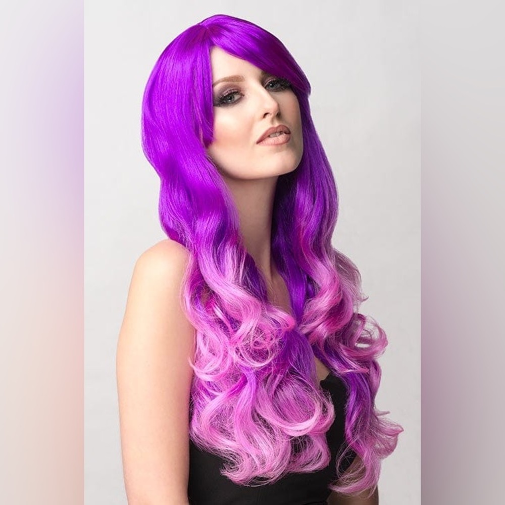 Long purple wig loose curls, dip dye dark light purple Yanina Annabelle’ wigs